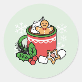 Warm Up Met Sneeuw Herfst Cacao Oproepen - Winter  Ronde Sticker