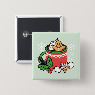 Warm Up Met Sneeuw Herfst Cacao Oproepen - Winter Vierkante Button 5,1 Cm