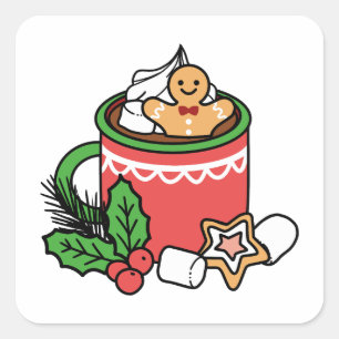 Warm Up Met Sneeuw Herfst Cacao Oproepen - Winter Vierkante Sticker