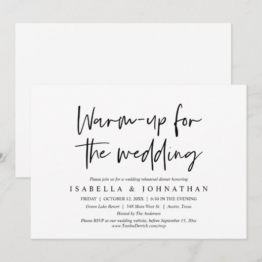 Warm-up voor de bruiloft, repetitief diner kaart (Voorkant / Achterkant)