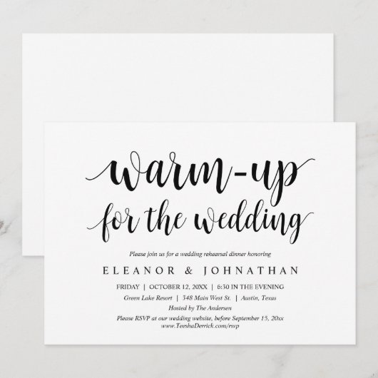 Warm-up voor de bruiloft, repetitieve feest kaart (Voorkant / Achterkant)