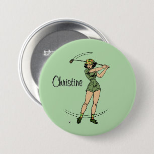 Warm Up voor Golfen Personal Lady Golfer Green Ronde Button 7,6 Cm