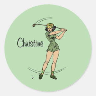 Warm Up voor Golfen Personal Lady Golfer Green Ronde Sticker