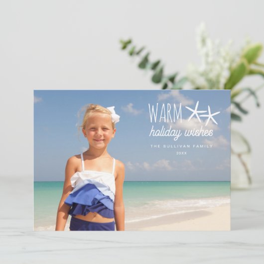 Warm vakantie wensen Kerstmis foto groet Feestdagenkaart (Staand voorkant)