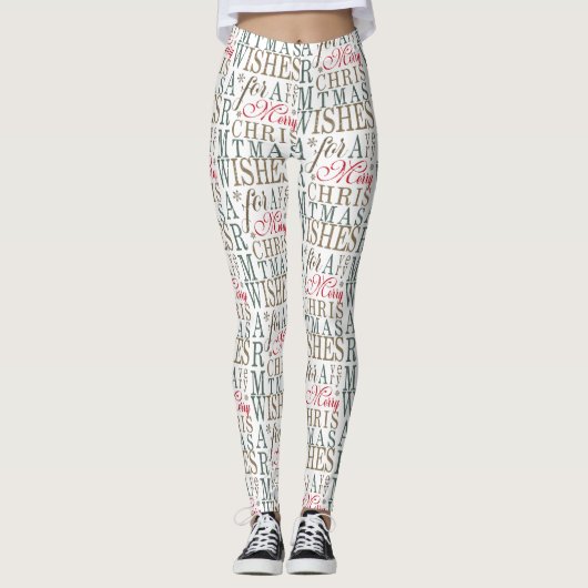 Warm Vermaakt Typografie Red/Green/White ID589 Leggings (Voorkant)