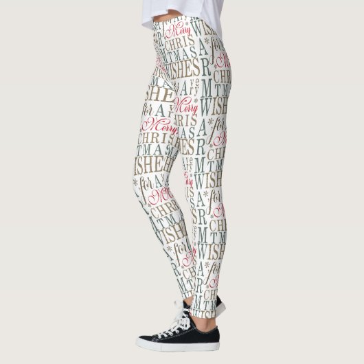 Warm Vermaakt Typografie Red/Green/White ID589 Leggings (Links)