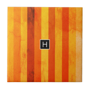 Warm Verweerd Oranje Rood Strepen Monogram Tegeltje