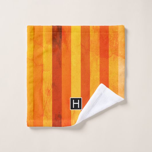 Warm verweerd Sinaasappel rode strepen Monogram Bad Handdoek (Wasdoekje)