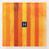 Warm verweerd Sinaasappel rode strepen Monogram Glazen Onderzetter (Voorkant)