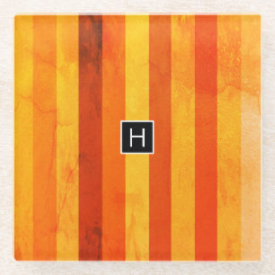 Warm verweerd Sinaasappel rode strepen Monogram Glazen Onderzetter