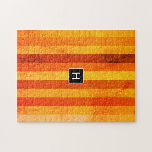 Warm verweerd Sinaasappel rode strepen Monogram Legpuzzel (Horizontaal)