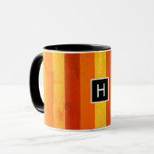 Warm verweerd Sinaasappel rode strepen Monogram Mok (Voorkant links)