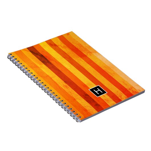Warm verweerd Sinaasappel rode strepen Monogram Notitieboek (Rechterzijde)