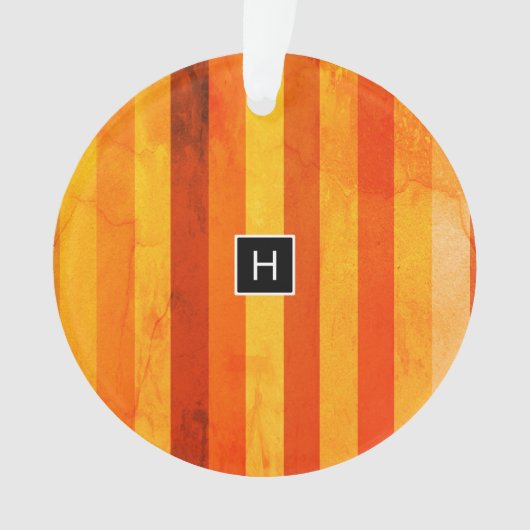 Warm verweerd Sinaasappel rode strepen Monogram Ornament (voorkant)