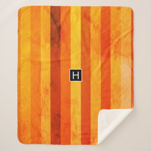 Warm verweerd Sinaasappel rode strepen Monogram Sherpa Deken (Voorkant)