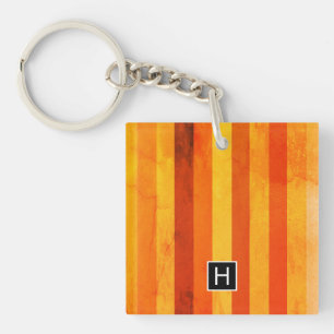 Warm verweerd Sinaasappel rode strepen Monogram Sleutelhanger