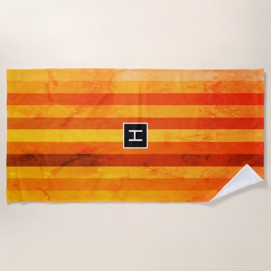 Warm verweerd Sinaasappel rode strepen Monogram Strandlaken (Voorkant)