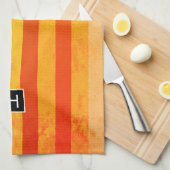 Warm verweerd Sinaasappel rode strepen Monogram Theedoek (Quarter Fold)
