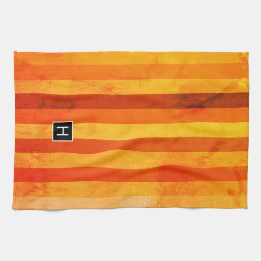 Warm verweerd Sinaasappel rode strepen Monogram Theedoek (Horizontaal)