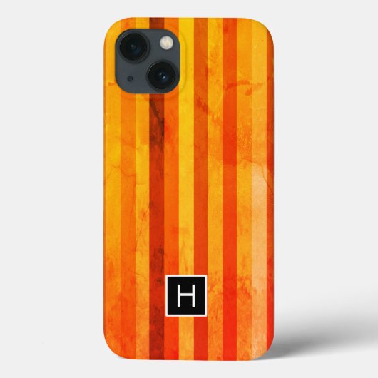 Warm Verweerde Oranje Rode Strepen Monogram Case-Mate iPhone Case (Achterkant)