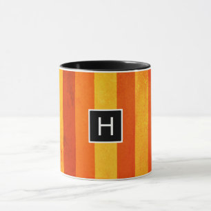 Warm Verweerde Oranje Rode Strepen Monogram Mok