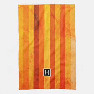 Warm Verweerde Oranje Rode Strepen Monogram Theedoek