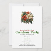 Warm vintage Christmas flowers party invitation Kaart (Voorkant)
