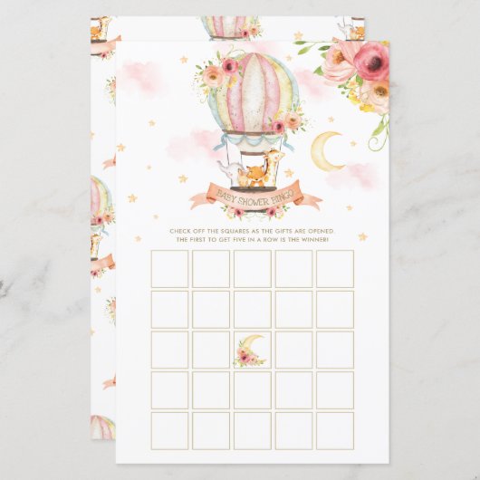 Warm vliegtuig ballondieren Baby shower Bingo Game (Voorkant / Achterkant)