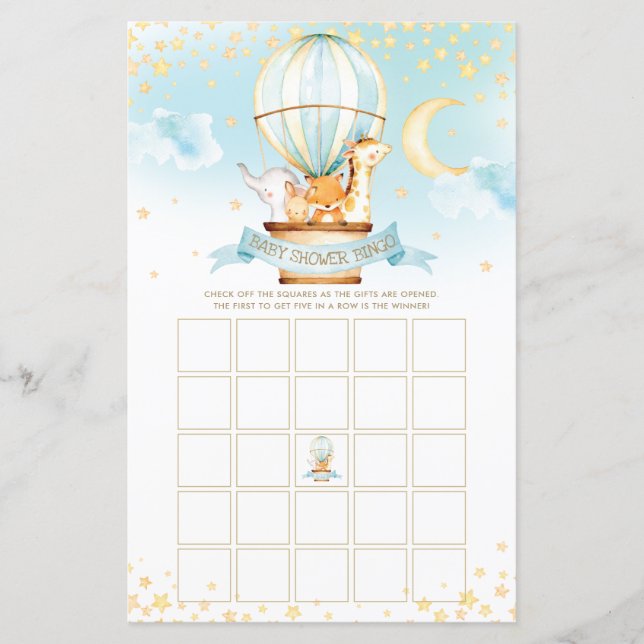 Warm vliegtuig ballondieren Baby shower Bingo Game (Voorkant)