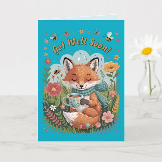 Warm & vrolijk Gezellig Woodland Fox Get Well Soon Kaart (Kleine Plant)