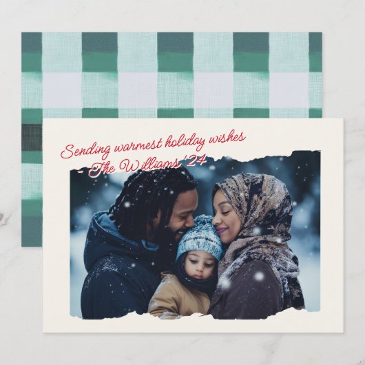 Warm Warme Plaid Moderne Foto Script  Feestdagenkaart (Voorkant / Achterkant)