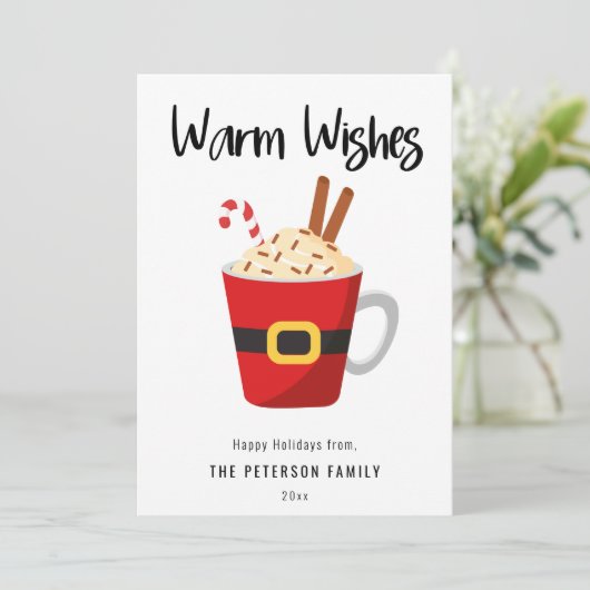 Warm Wasting met kerst Caca Mok Vat Holiday Card Feestdagenkaart (Staand voorkant)