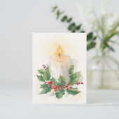 Warm Watercolor Candle and Holly Feestdagenkaart (Staand voorkant)