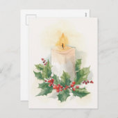 Warm Watercolor Candle and Holly Feestdagenkaart (Voorkant / Achterkant)