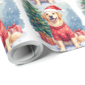 Warm Watercolor Golden Retriever Christmas Tree Cadeaupapier (Rol Hoek)