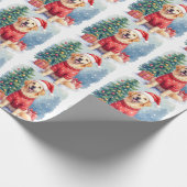 Warm Watercolor Golden Retriever Christmas Tree Cadeaupapier (Hoek)