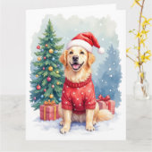 Warm Watercolor Golden Retriever Christmas Tree Kaart (Gele Bloem)
