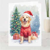 Warm Watercolor Golden Retriever Christmas Tree Kaart (Voorkant)