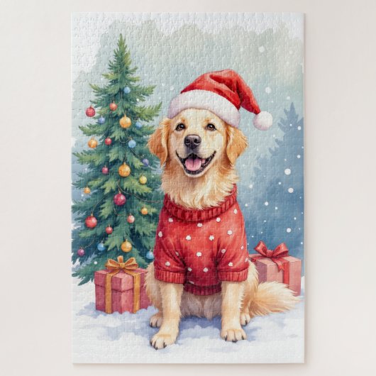 Warm Watercolor Golden Retriever Christmas Tree Legpuzzel (Verticaal)