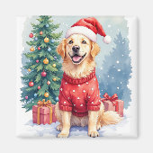 Warm Watercolor Golden Retriever Christmas Tree Magneet (Voorkant)