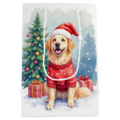Warm Watercolor Golden Retriever Christmas Tree Medium Cadeauzakje (Achterkant)