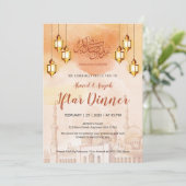 Warm Watercolor Moskee Iftar-feestuitnodiging Kaart (Staand voorkant)