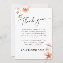 Warm Waterverf Bloemen Kalligrafie Bruiloft Bedankkaart