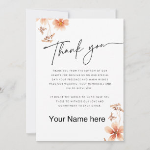 Warm Waterverf Bloemen Kalligrafie Bruiloft Bedankkaart
