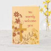 Warm Welkom bij Parish Cross Swirls Flowers Leaves Kaart (Gele Bloem)