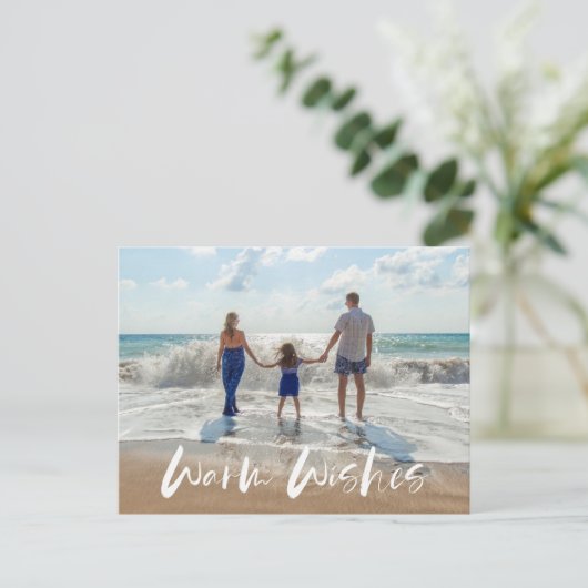 Warm Wens Familie Kust Strand Foto Feestdagenkaart (Staand voorkant)