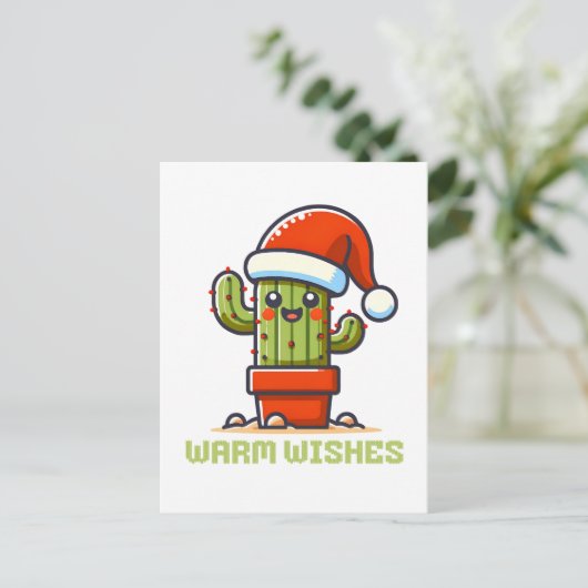 Warm Wens Schattigee Kerstman Cactus Feestdagenkaart (Staand voorkant)