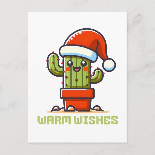 Warm Wens Schattigee Kerstman Cactus Feestdagenkaart (Voorkant)