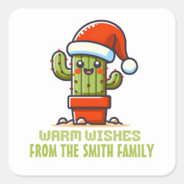 Warm Wens Schattigee Kerstman Cactus Vierkante Sticker