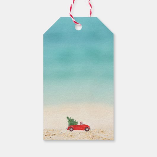 Warm wensen # rode auto tropisch #Christmas Cadeaulabel (Achterkant)